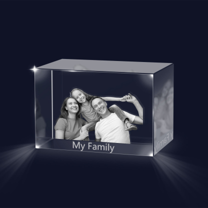Personalisiertes Dreifachporträt & Text 3D-Foto-Acrylkristall Ornament im querformatigen geraden Design – Perfektes Geschenk für Familie & Freunde