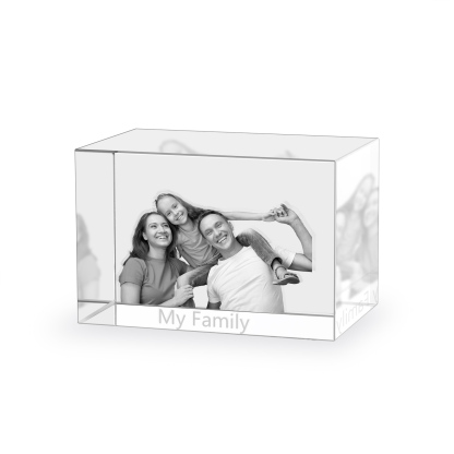 Personalisiertes Dreifachporträt & Text 3D-Foto-Acrylkristall Ornament im querformatigen geraden Design – Perfektes Geschenk für Familie & Freunde