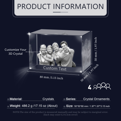 Personalisiertes Vierfachporträt & Text 3D-Foto-Acrylkristall Ornament im querformatigen geraden Design – Perfektes Geschenk für Familie & Freunde
