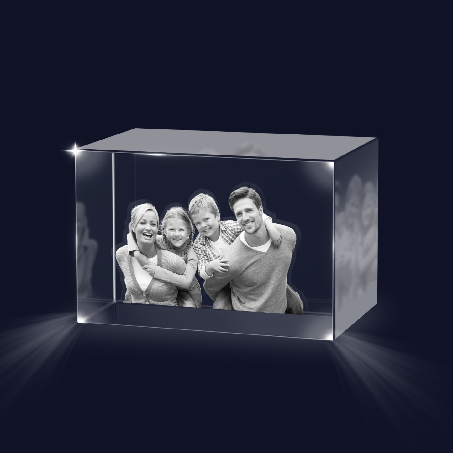 Personalisiertes Vierfachporträt & Text 3D-Foto-Acrylkristall Ornament im querformatigen geraden Design – Perfektes Geschenk für Familie & Freunde