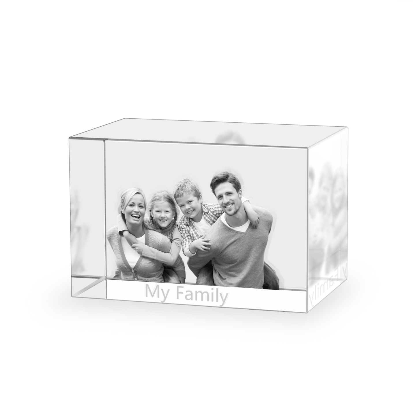 Personalisiertes Vierfachporträt & Text 3D-Foto-Acrylkristall Ornament im querformatigen geraden Design – Perfektes Geschenk für Familie & Freunde