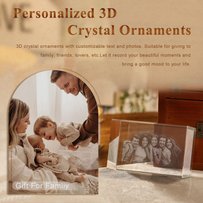 Personalisiertes Fünffachporträt & Text 3D-Foto-Acrylkristall Ornament im querformatigen geraden Design – Perfektes Geschenk für Familie & Freunde