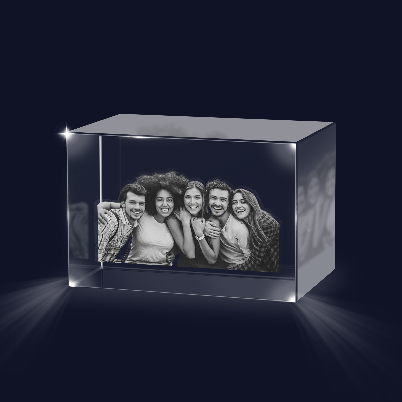 Personalisiertes Fünffachporträt & Text 3D-Foto-Acrylkristall Ornament im querformatigen geraden Design – Perfektes Geschenk für Familie & Freunde