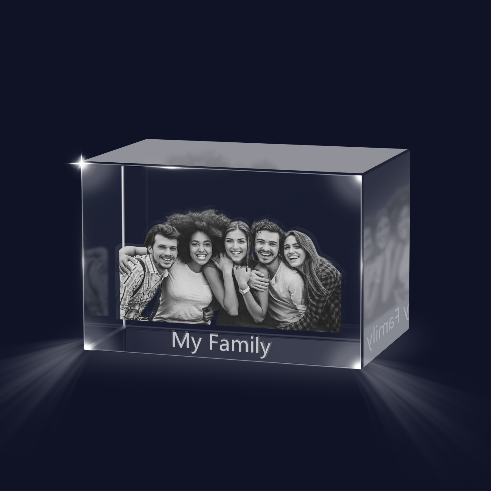 Personalisiertes Fünffachporträt & Text 3D-Foto-Acrylkristall Ornament im querformatigen geraden Design – Perfektes Geschenk für Familie & Freunde