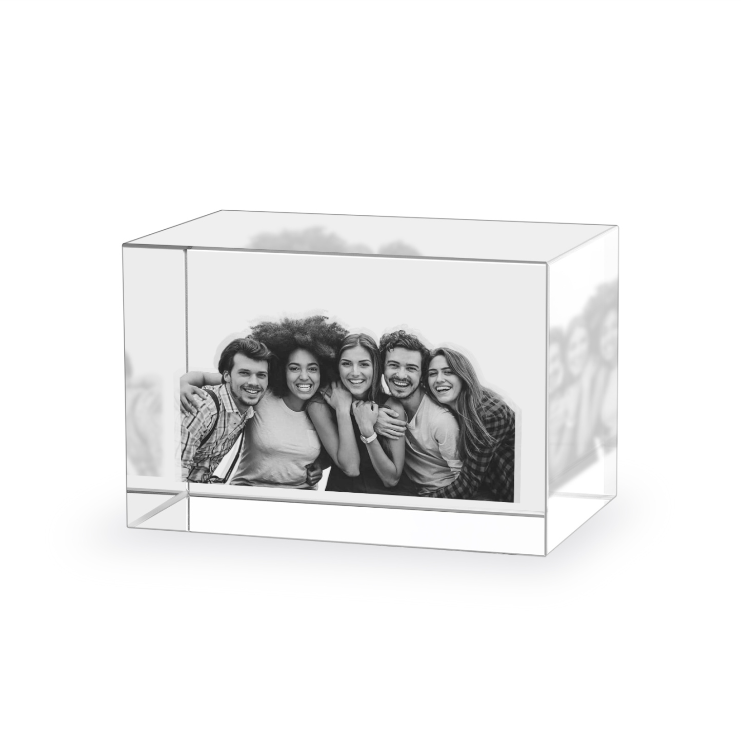 Personalisiertes Fünffachporträt & Text 3D-Foto-Acrylkristall Ornament im querformatigen geraden Design – Perfektes Geschenk für Familie & Freunde