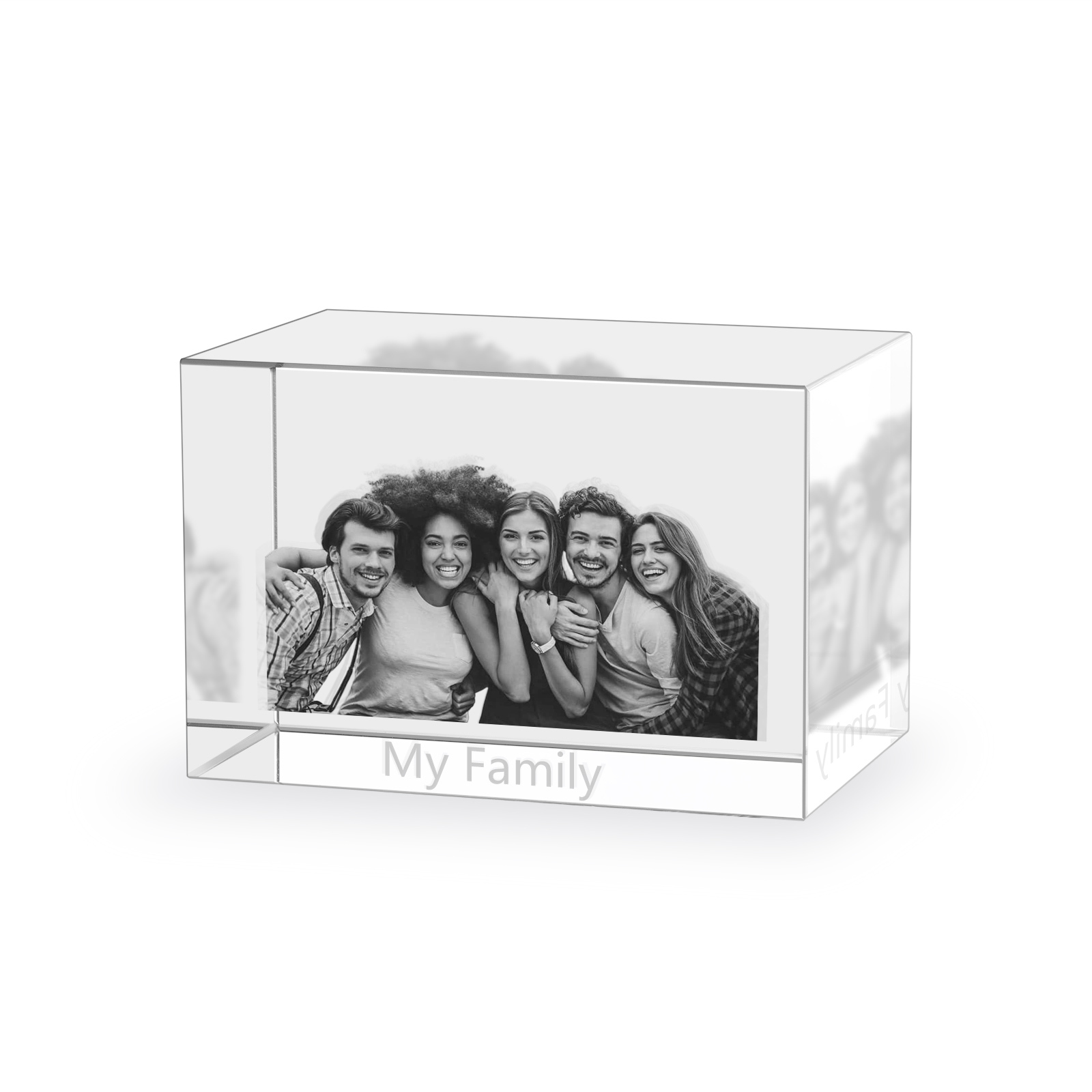 Personalisiertes Fünffachporträt & Text 3D-Foto-Acrylkristall Ornament im querformatigen geraden Design – Perfektes Geschenk für Familie & Freunde