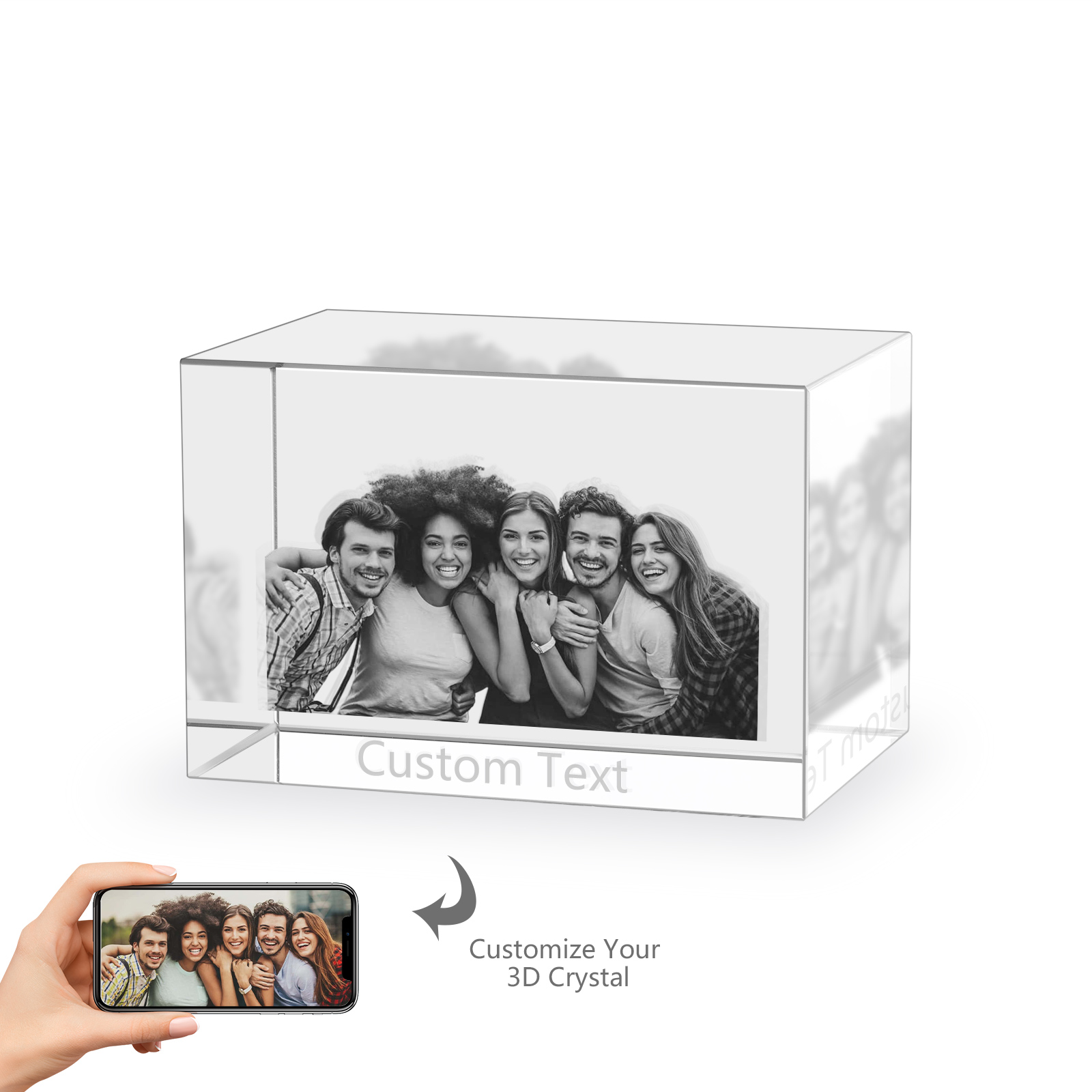 Personalisiertes Fünffachporträt & Text 3D-Foto-Acrylkristall Ornament im querformatigen geraden Design – Perfektes Geschenk für Familie & Freunde