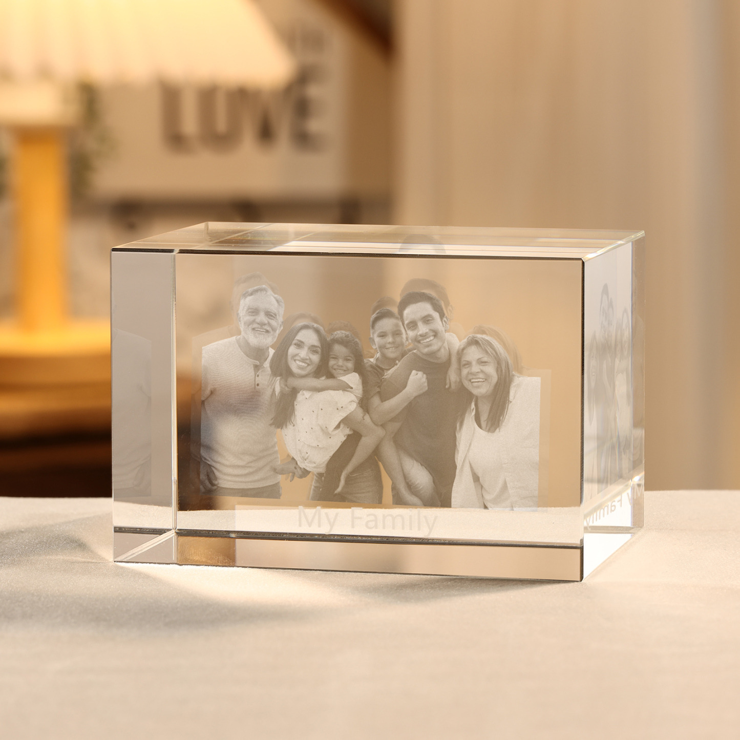 Personalisiertes Sechsfachporträt & Text 3D-Foto-Acrylkristall Ornament im querformatigen geraden Design – Perfektes Geschenk für Familie & Freunde