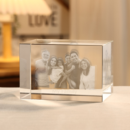 Personalisiertes Sechsfachporträt & Text 3D-Foto-Acrylkristall Ornament im querformatigen geraden Design – Perfektes Geschenk für Familie & Freunde