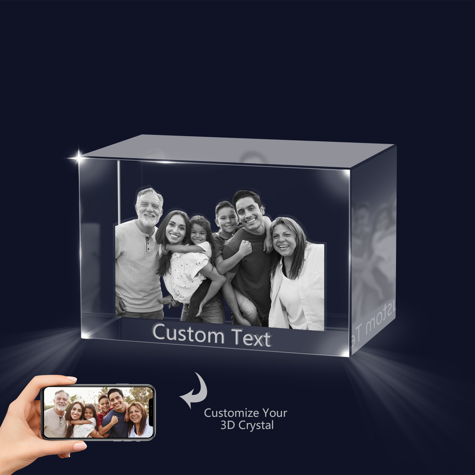 Personalisiertes Sechsfachporträt & Text 3D-Foto-Acrylkristall Ornament im querformatigen geraden Design – Perfektes Geschenk für Familie & Freunde