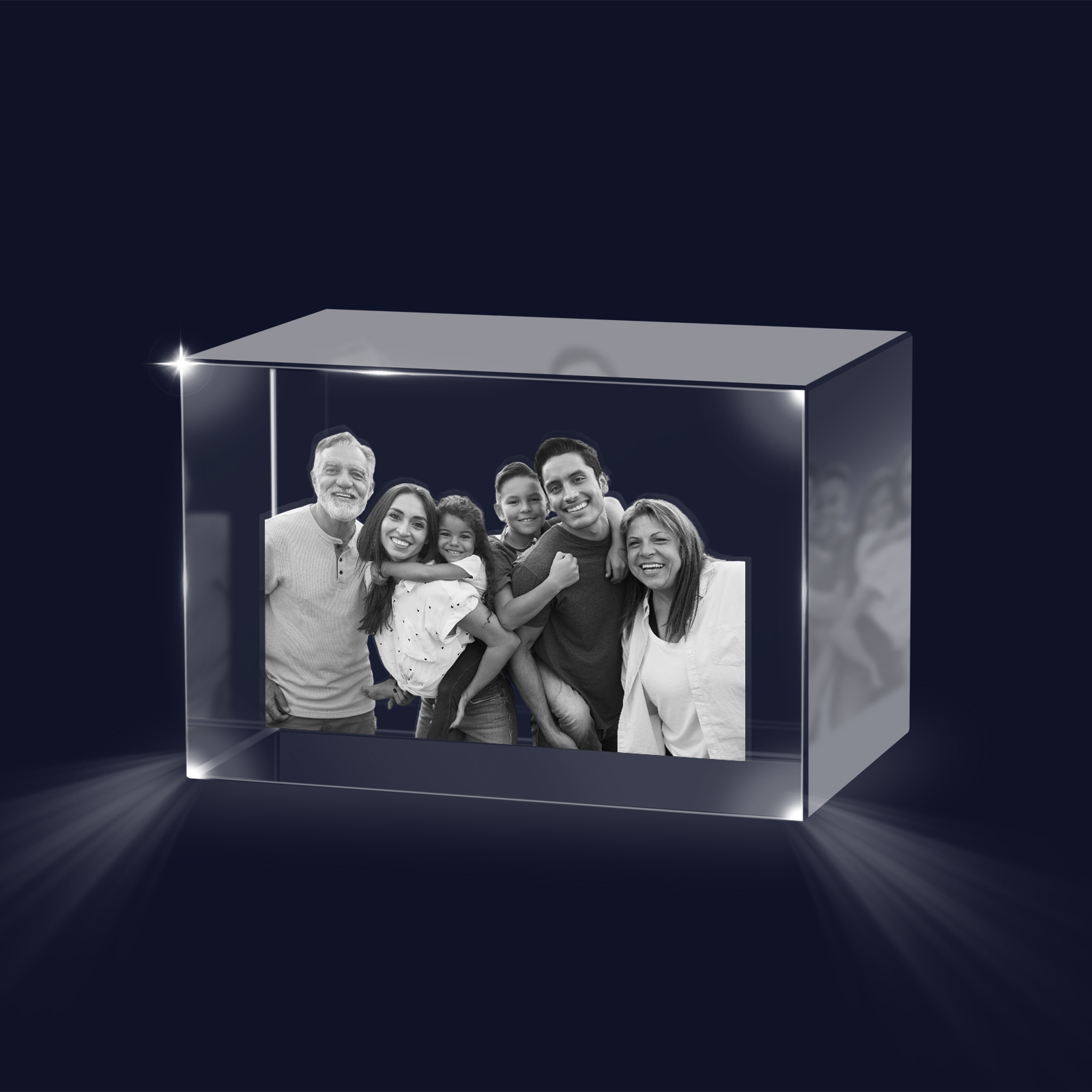 Personalisiertes Sechsfachporträt & Text 3D-Foto-Acrylkristall Ornament im querformatigen geraden Design – Perfektes Geschenk für Familie & Freunde