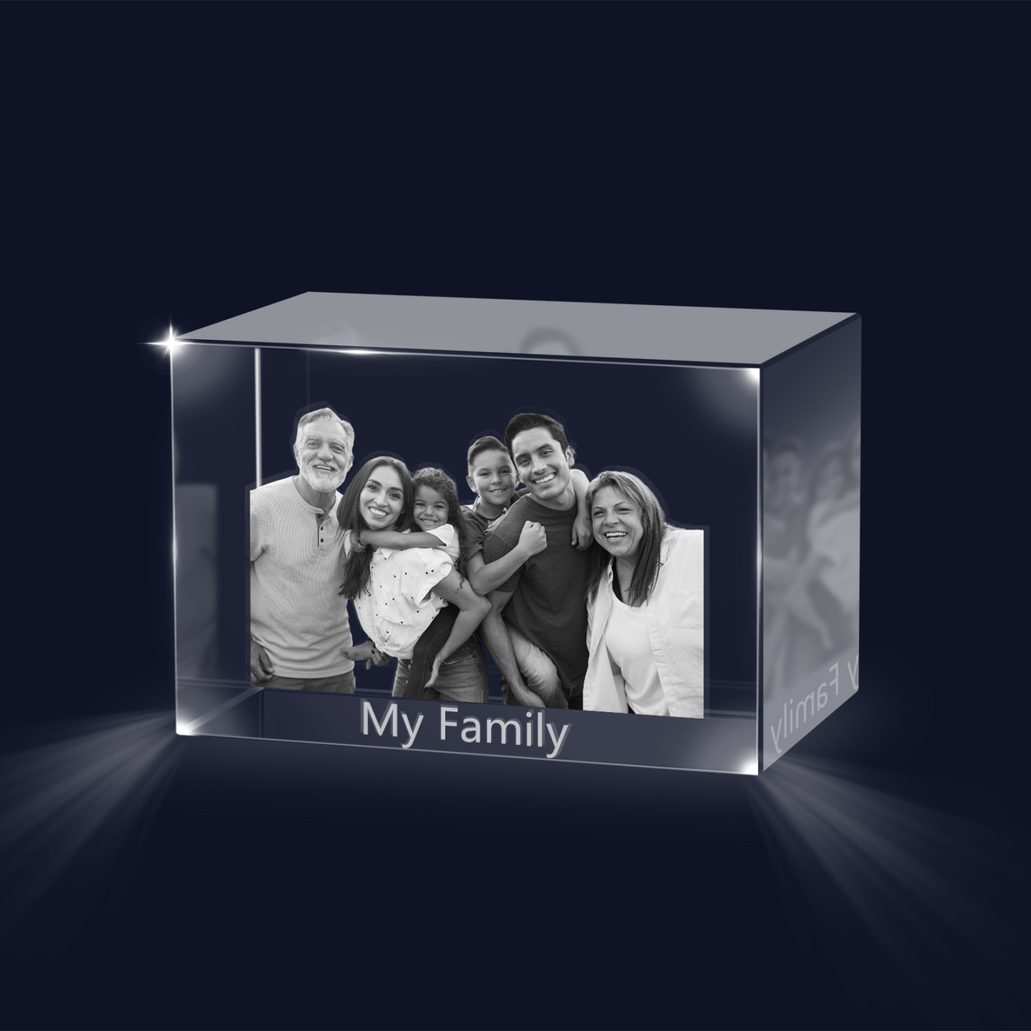 Personalisiertes Sechsfachporträt & Text 3D-Foto-Acrylkristall Ornament im querformatigen geraden Design – Perfektes Geschenk für Familie & Freunde