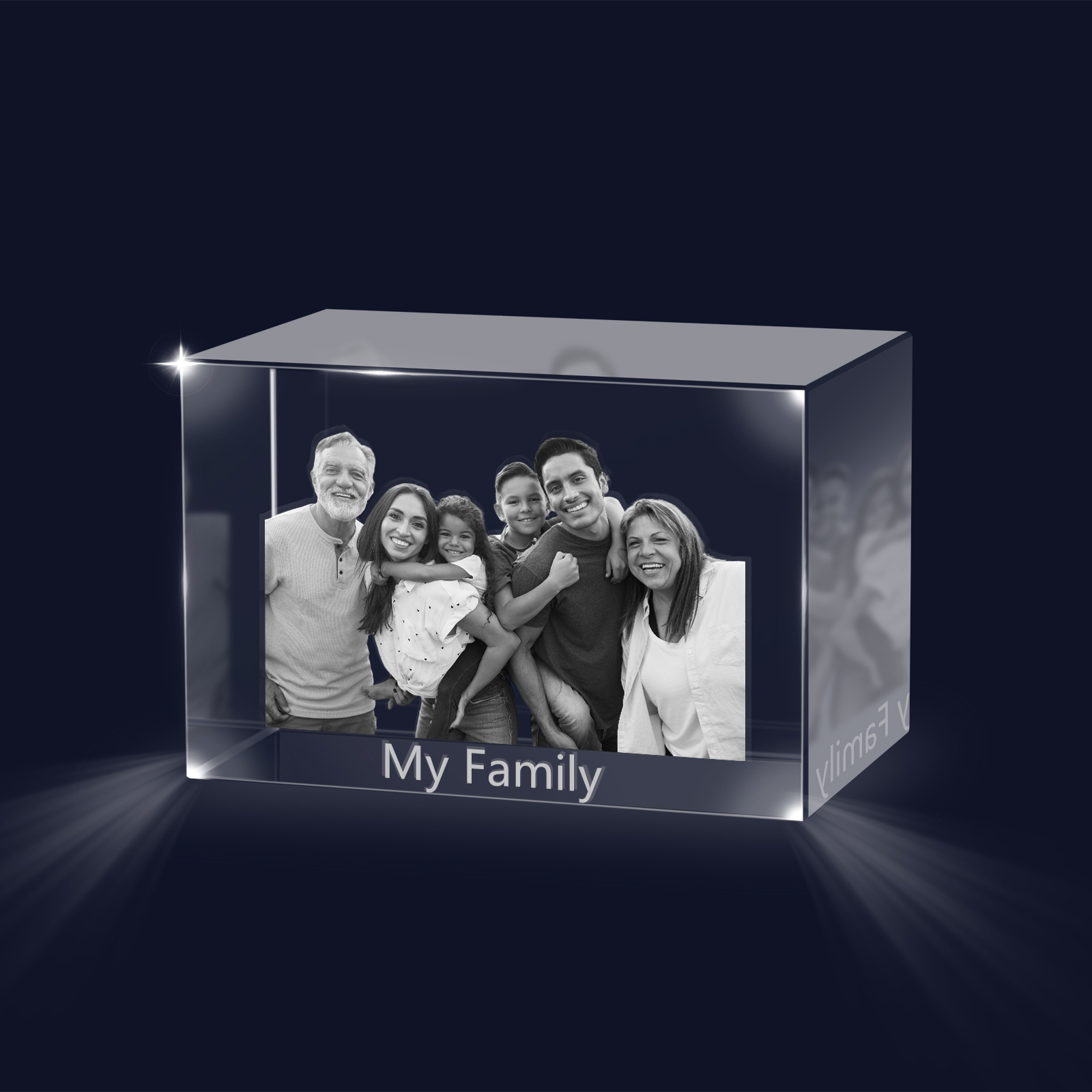 Personalisiertes Sechsfachporträt & Text 3D-Foto-Acrylkristall Ornament im querformatigen geraden Design – Perfektes Geschenk für Familie & Freunde