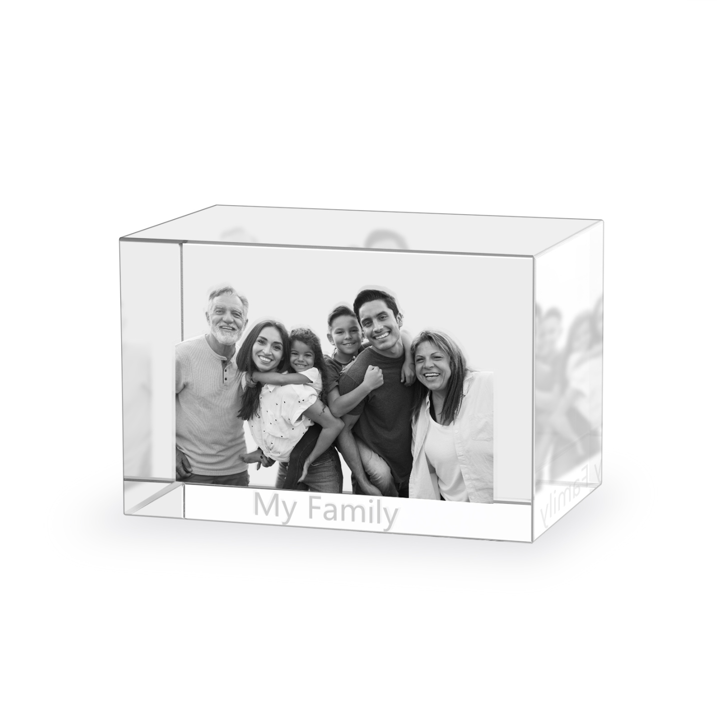 Personalisiertes Sechsfachporträt & Text 3D-Foto-Acrylkristall Ornament im querformatigen geraden Design – Perfektes Geschenk für Familie & Freunde