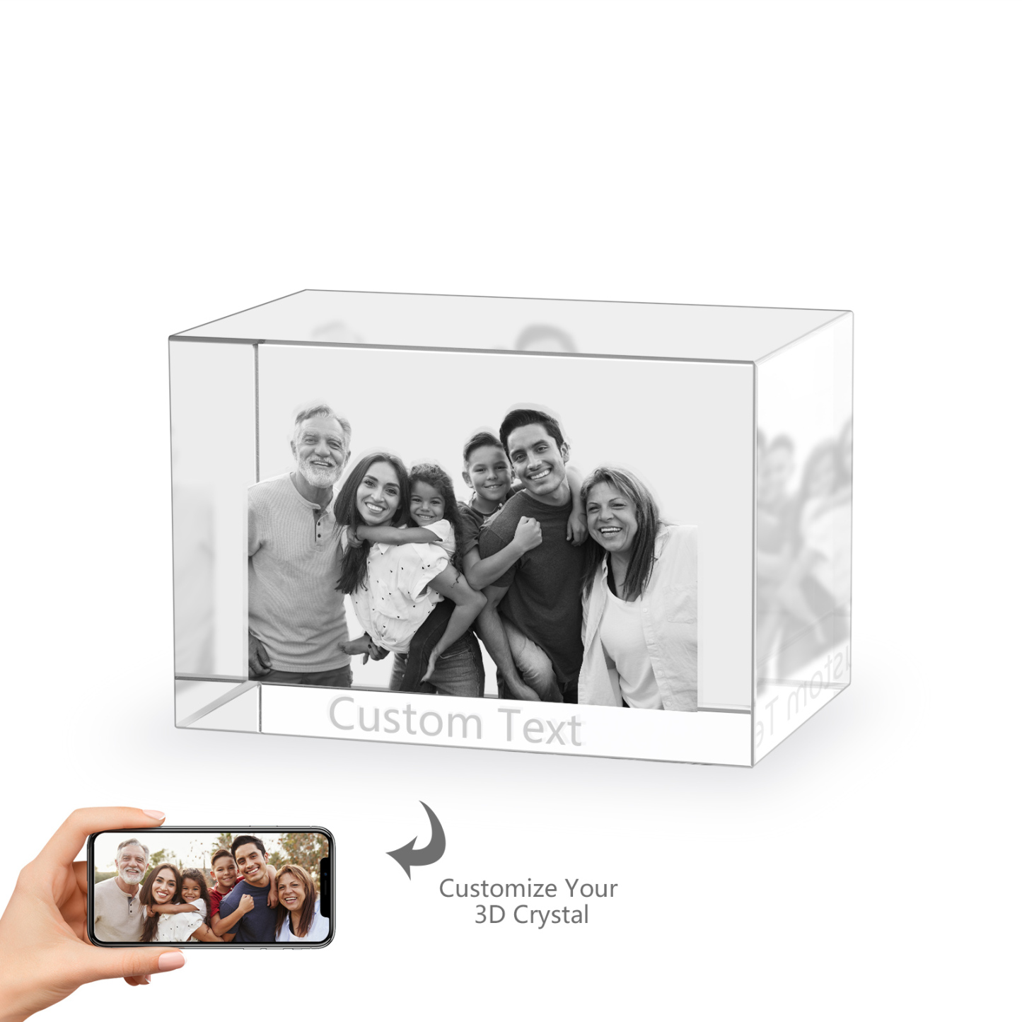 Personalisiertes Sechsfachporträt & Text 3D-Foto-Acrylkristall Ornament im querformatigen geraden Design – Perfektes Geschenk für Familie & Freunde