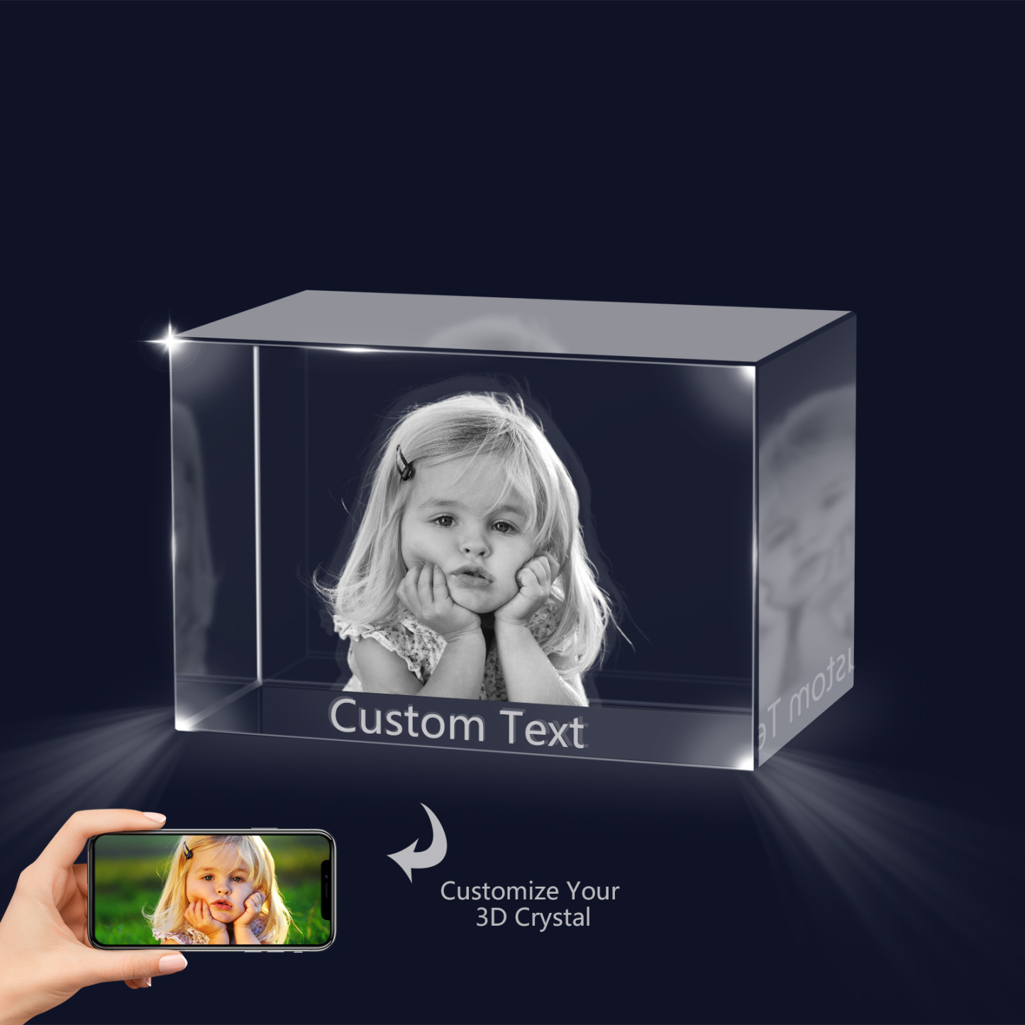 Personalisiertes Einzelporträt & Text 3D-Foto-Acrylkristall Ornament im querformatigen geraden Design – Perfektes Geschenk für Familie & Freunde