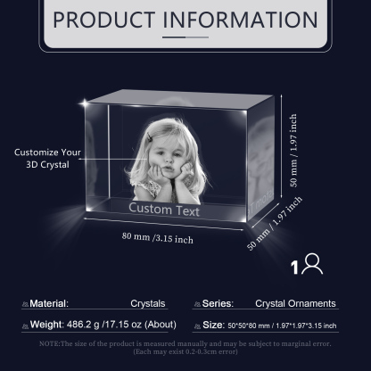 Personalisiertes Einzelporträt & Text 3D-Foto-Acrylkristall Ornament im querformatigen geraden Design – Perfektes Geschenk für Familie & Freunde