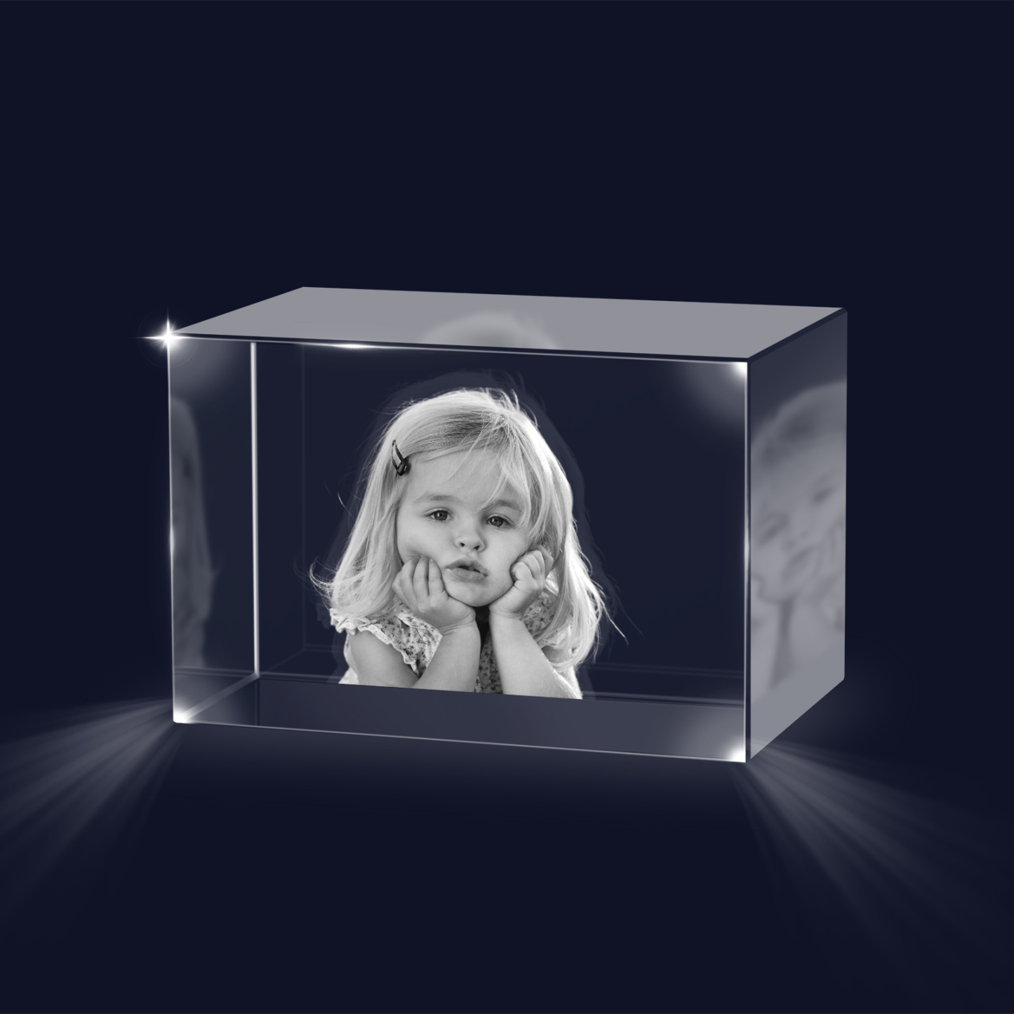 Personalisiertes Einzelporträt & Text 3D-Foto-Acrylkristall Ornament im querformatigen geraden Design – Perfektes Geschenk für Familie & Freunde