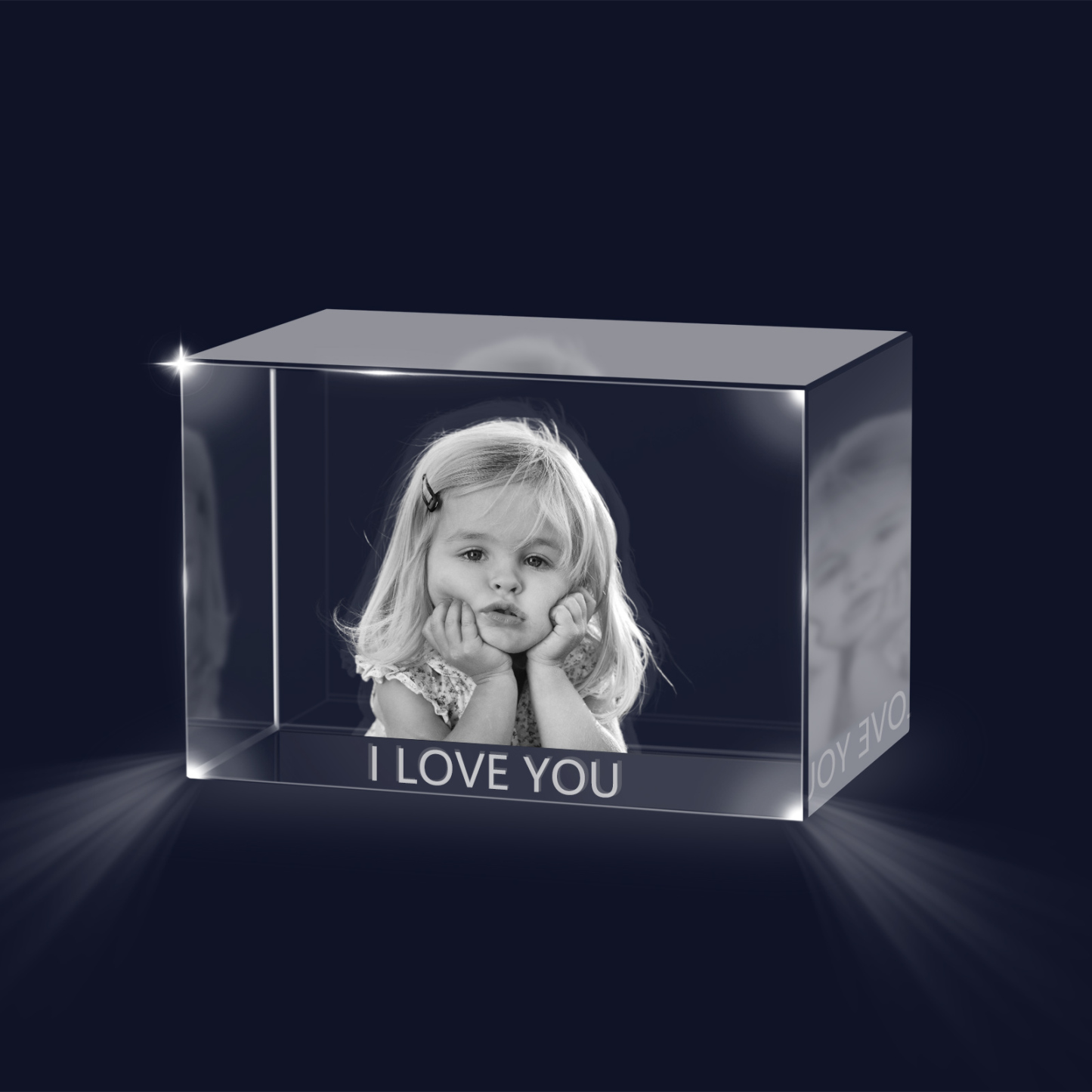 Personalisiertes Einzelporträt & Text 3D-Foto-Acrylkristall Ornament im querformatigen geraden Design – Perfektes Geschenk für Familie & Freunde