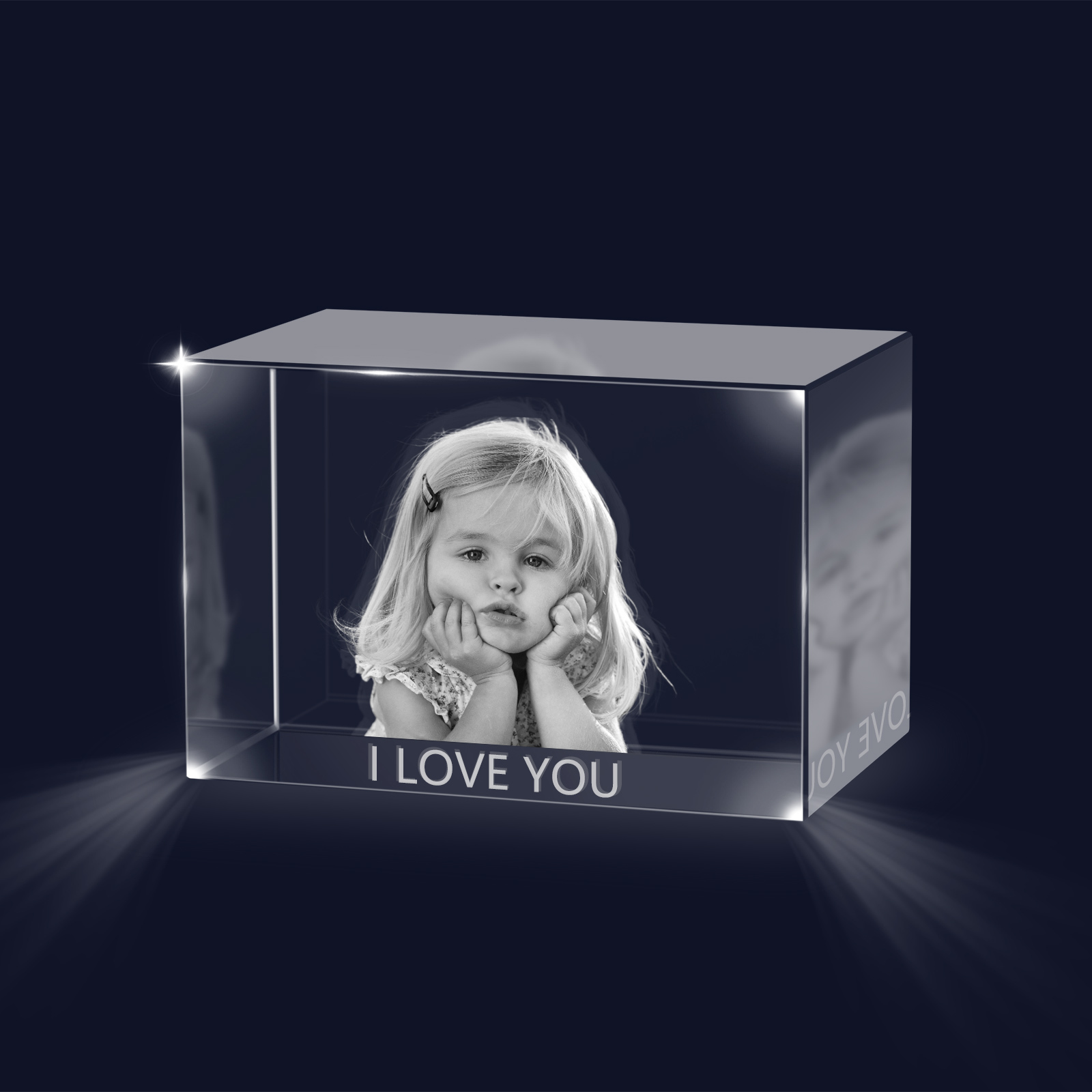Personalisiertes Einzelporträt & Text 3D-Foto-Acrylkristall Ornament im querformatigen geraden Design – Perfektes Geschenk für Familie & Freunde
