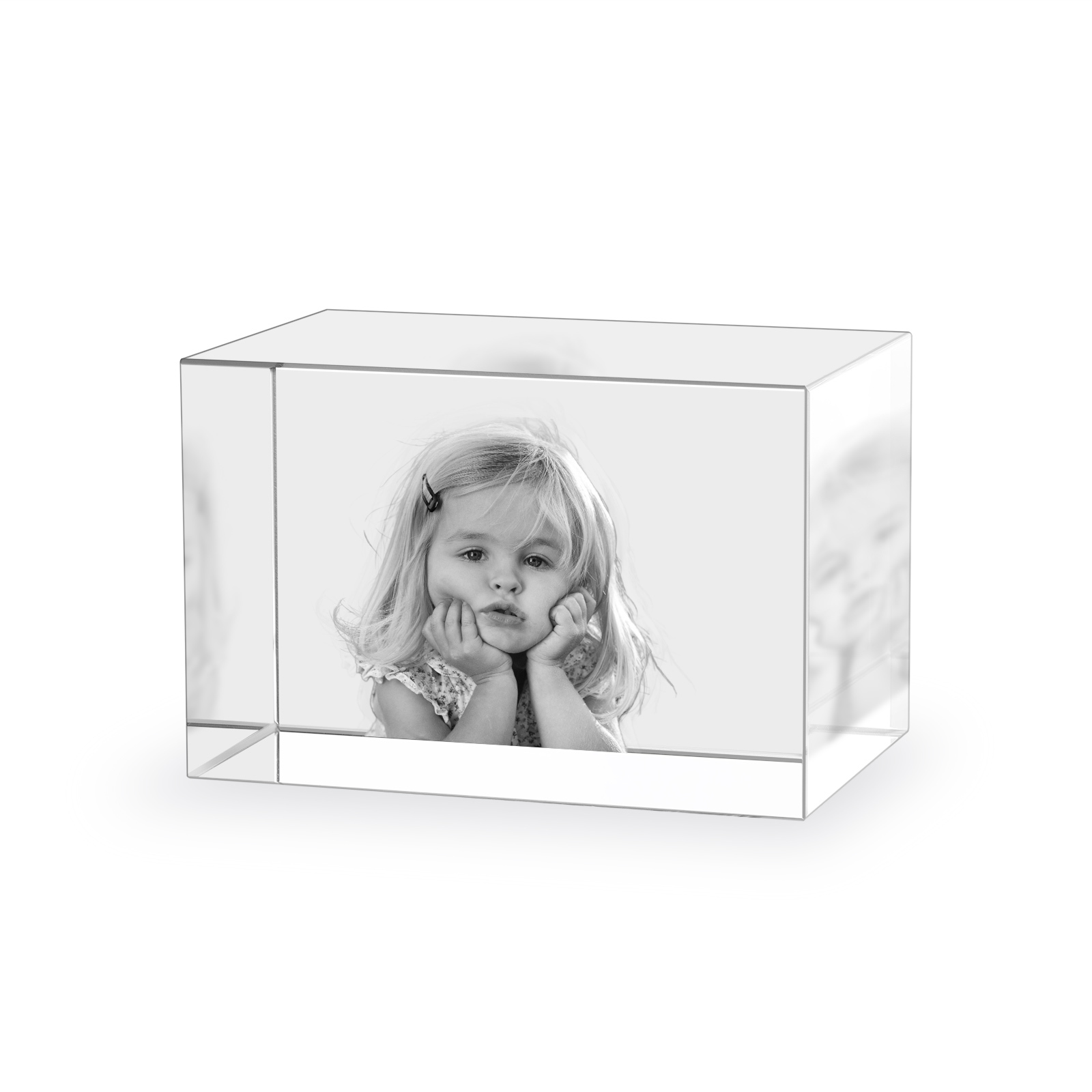 Personalisiertes Einzelporträt & Text 3D-Foto-Acrylkristall Ornament im querformatigen geraden Design – Perfektes Geschenk für Familie & Freunde