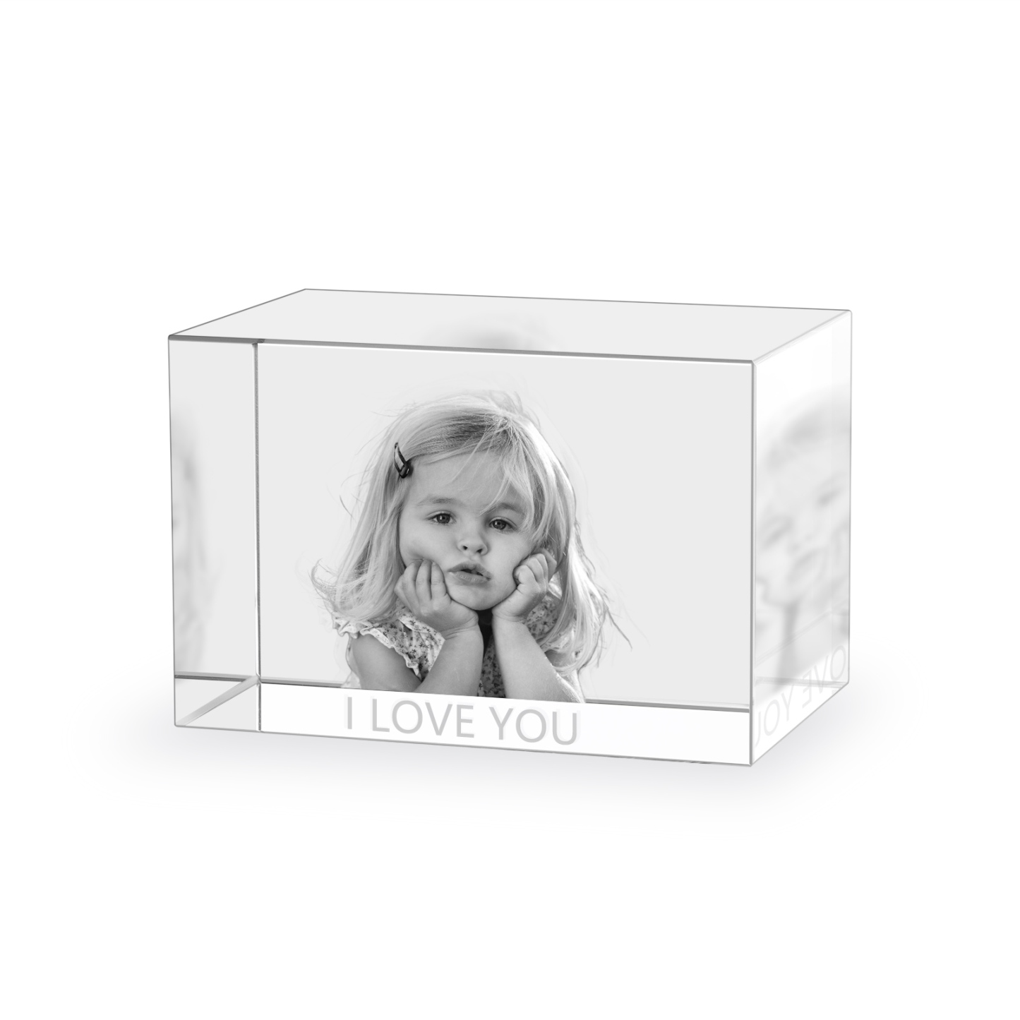 Personalisiertes Einzelporträt & Text 3D-Foto-Acrylkristall Ornament im querformatigen geraden Design – Perfektes Geschenk für Familie & Freunde