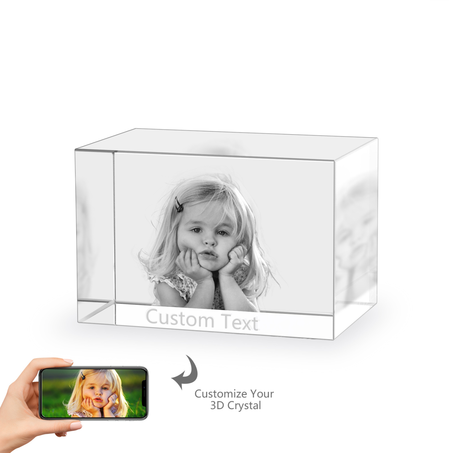 Personalisiertes Einzelporträt & Text 3D-Foto-Acrylkristall Ornament im querformatigen geraden Design – Perfektes Geschenk für Familie & Freunde