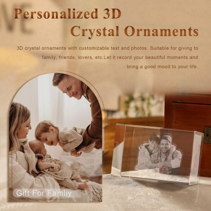 Personalisiertes Doppelporträt & Text 3D-Foto-Acrylkristall Ornament im querformatigen geraden Design – Perfektes Geschenk für Familie & Freunde