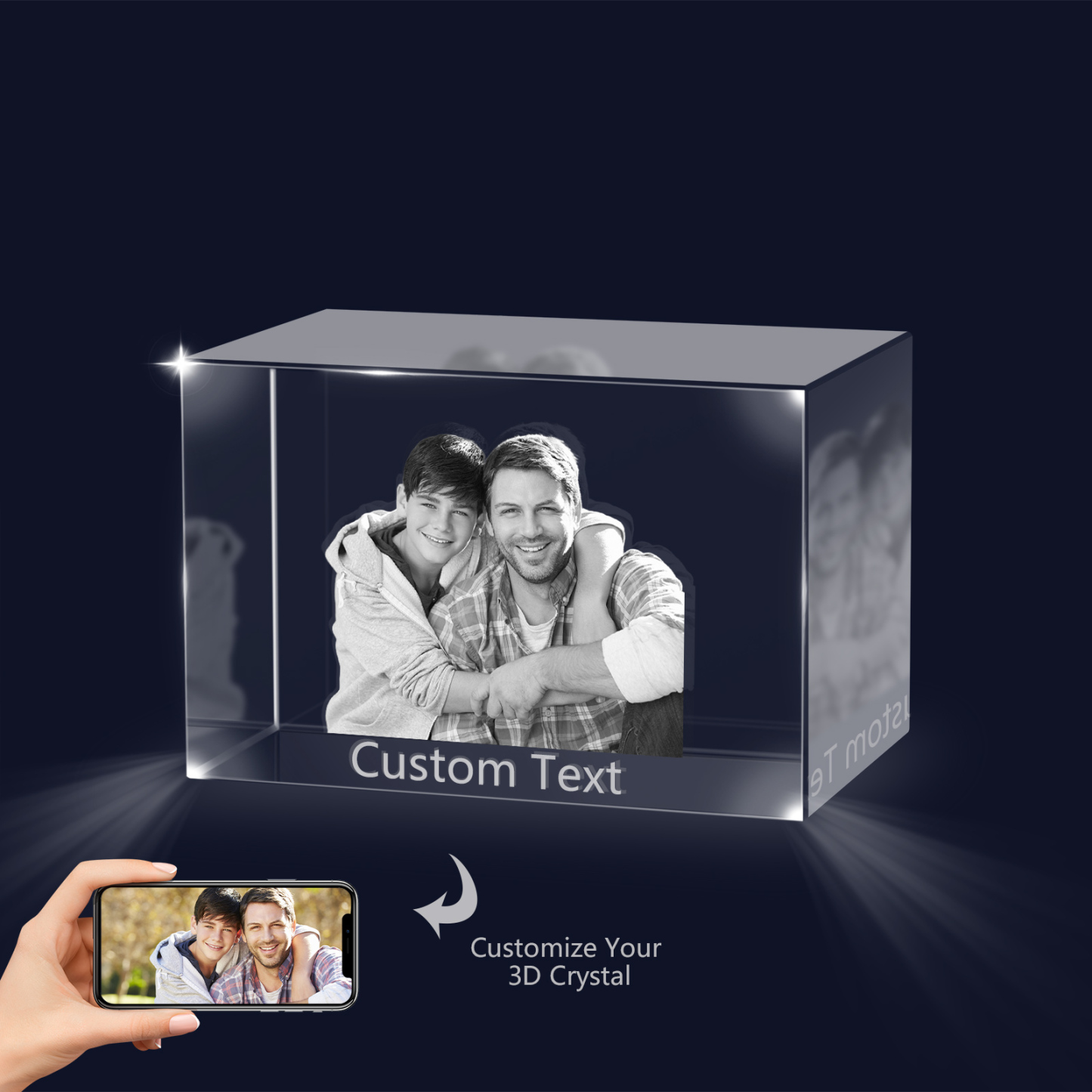 Personalisiertes Doppelporträt & Text 3D-Foto-Acrylkristall Ornament im querformatigen geraden Design – Perfektes Geschenk für Familie & Freunde