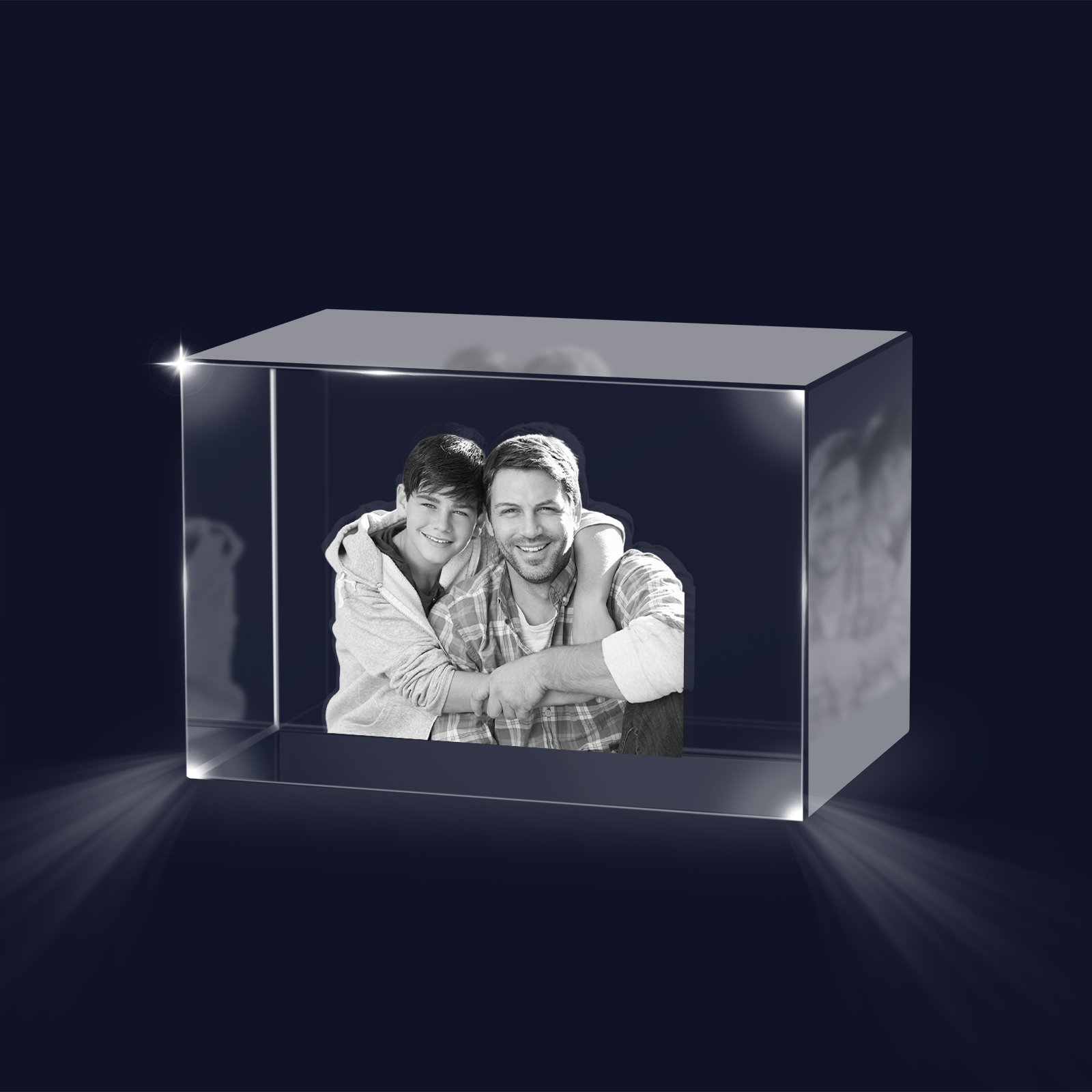 Personalisiertes Doppelporträt & Text 3D-Foto-Acrylkristall Ornament im querformatigen geraden Design – Perfektes Geschenk für Familie & Freunde