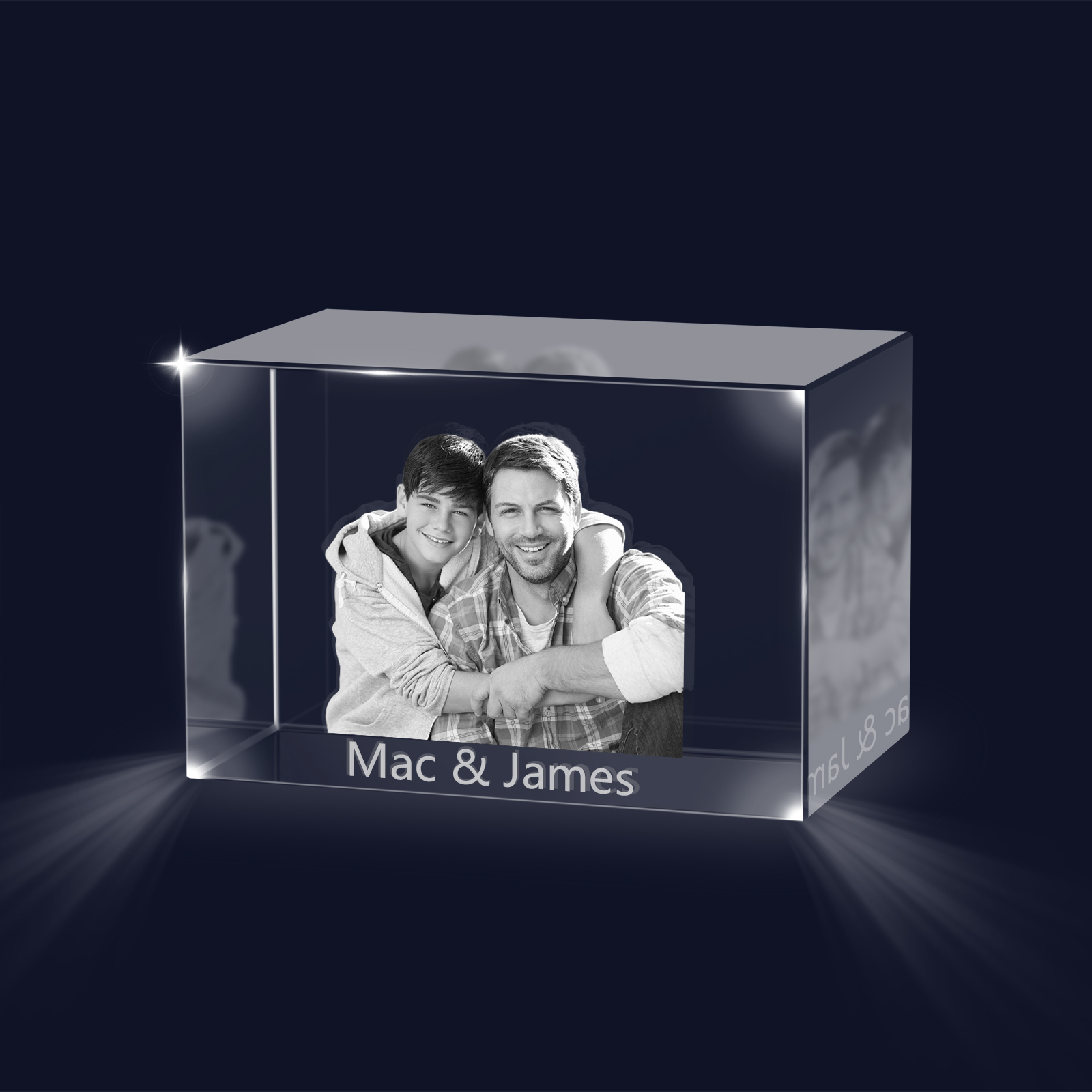 Personalisiertes Doppelporträt & Text 3D-Foto-Acrylkristall Ornament im querformatigen geraden Design – Perfektes Geschenk für Familie & Freunde