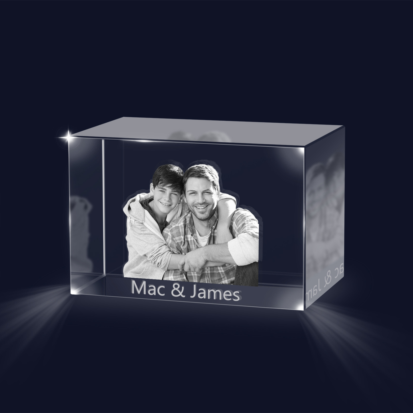 Personalisiertes Doppelporträt & Text 3D-Foto-Acrylkristall Ornament im querformatigen geraden Design – Perfektes Geschenk für Familie & Freunde