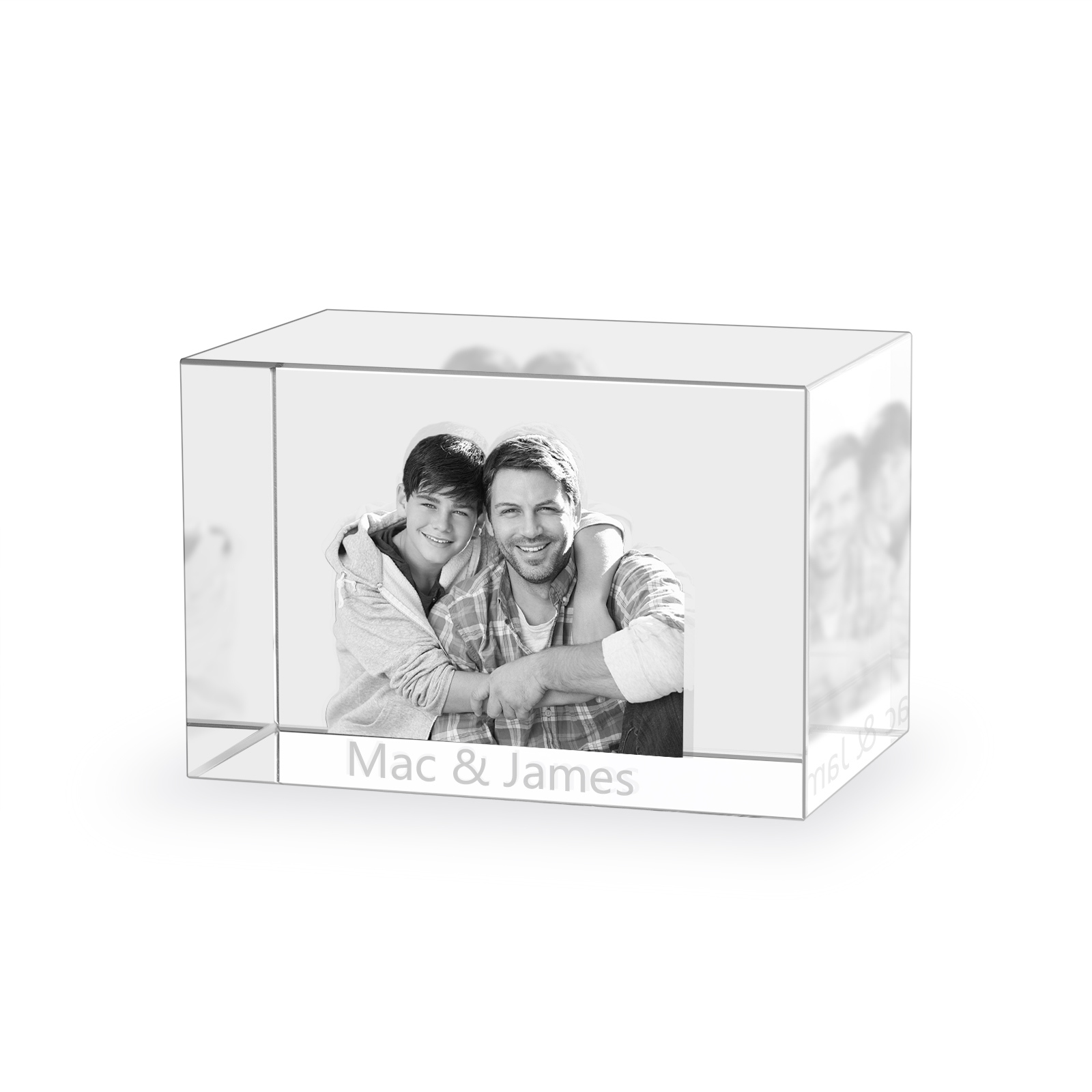 Personalisiertes Doppelporträt & Text 3D-Foto-Acrylkristall Ornament im querformatigen geraden Design – Perfektes Geschenk für Familie & Freunde