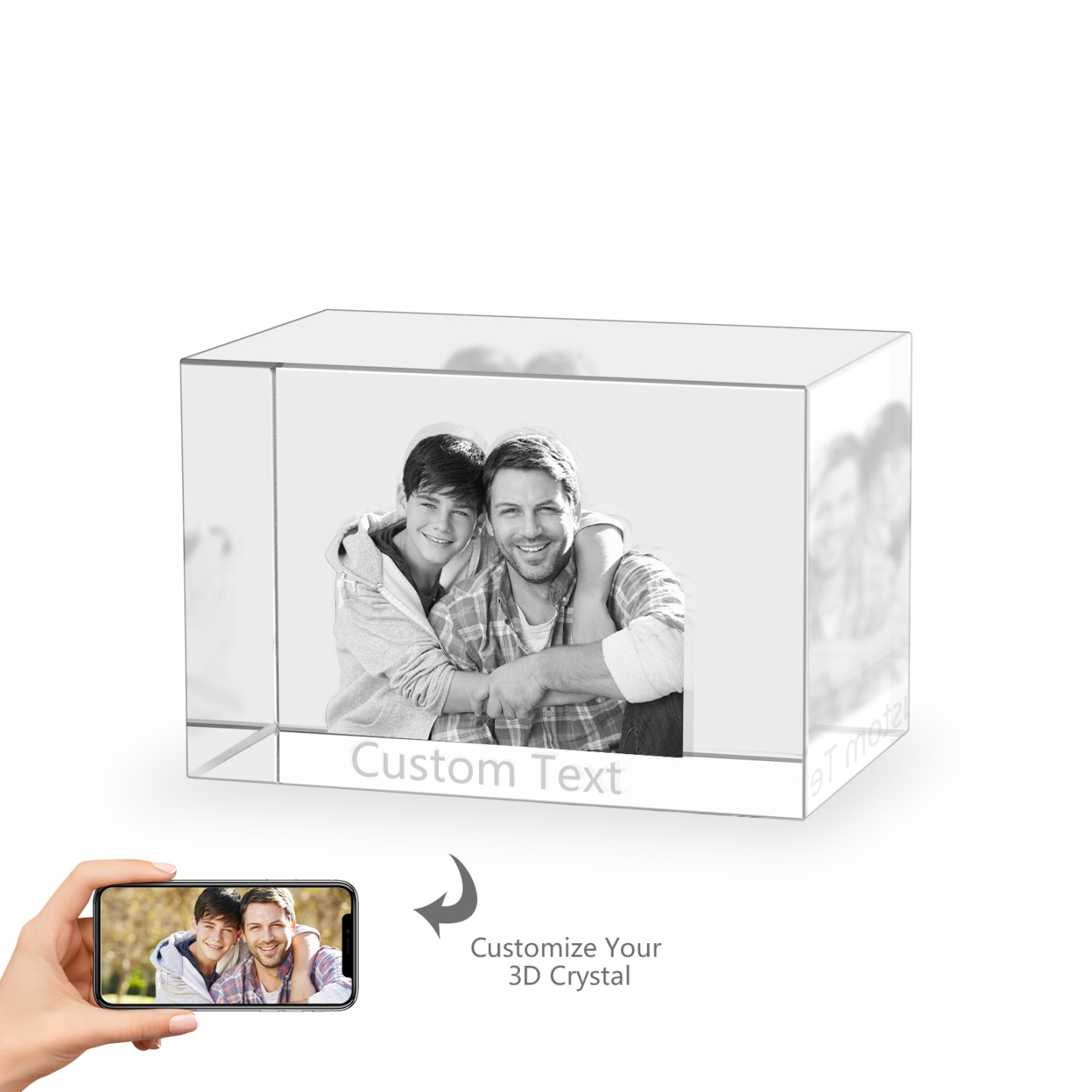 Personalisiertes Doppelporträt & Text 3D-Foto-Acrylkristall Ornament im querformatigen geraden Design – Perfektes Geschenk für Familie & Freunde