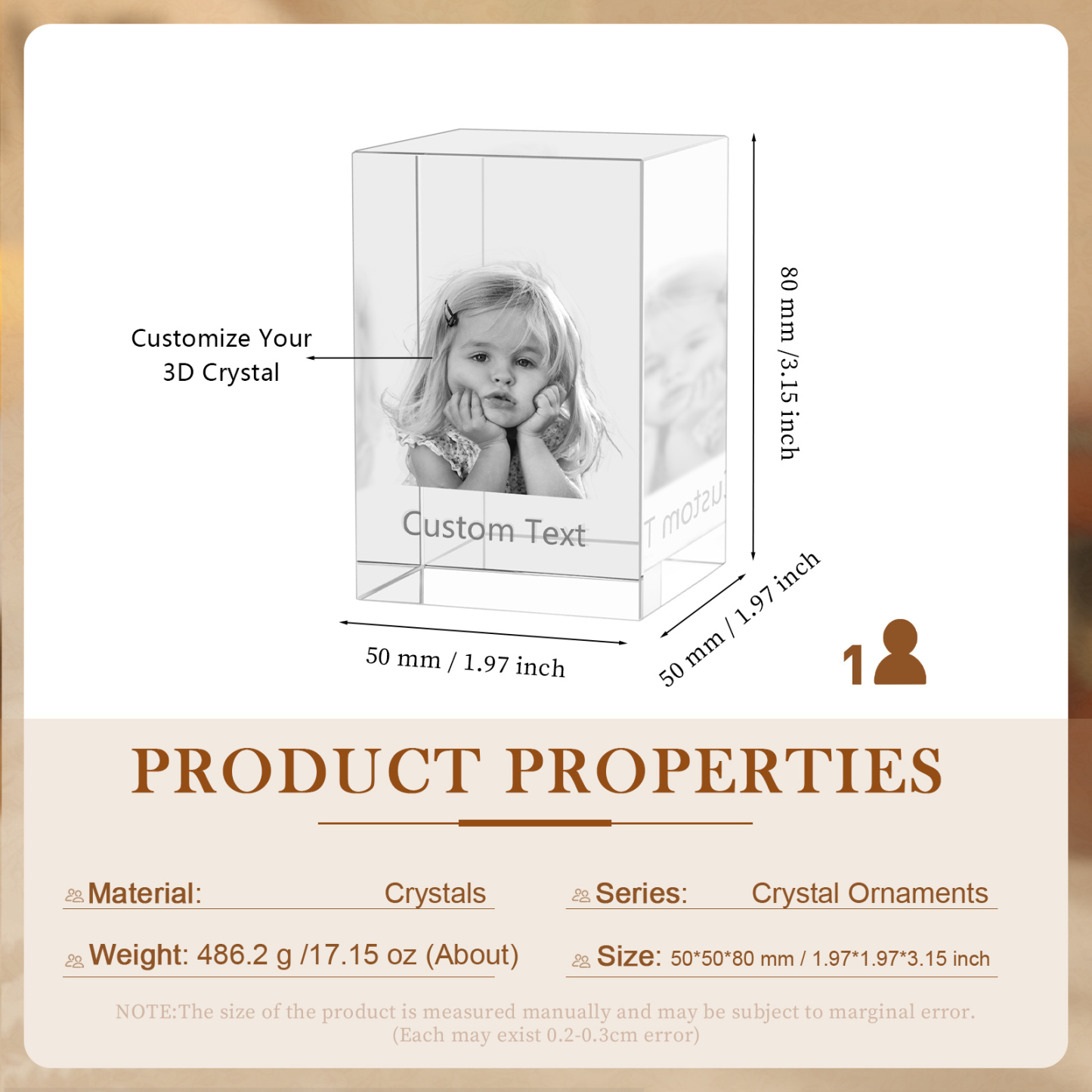 Personalisierter 3D-Foto-Acrylkristall Einzelporträt & Text – Perfektes Geschenk für Familie & Freunde
