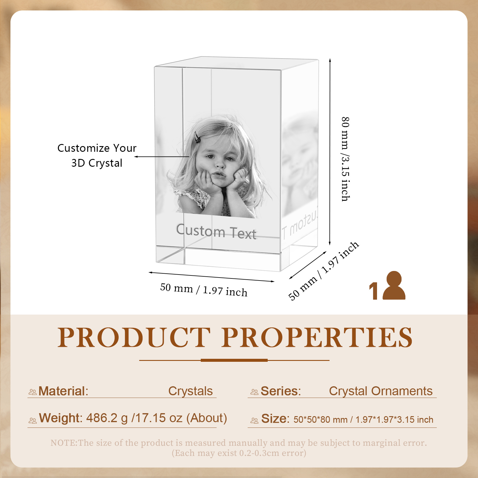 Personalisierter 3D-Foto-Acrylkristall Einzelporträt & Text – Perfektes Geschenk für Familie & Freunde