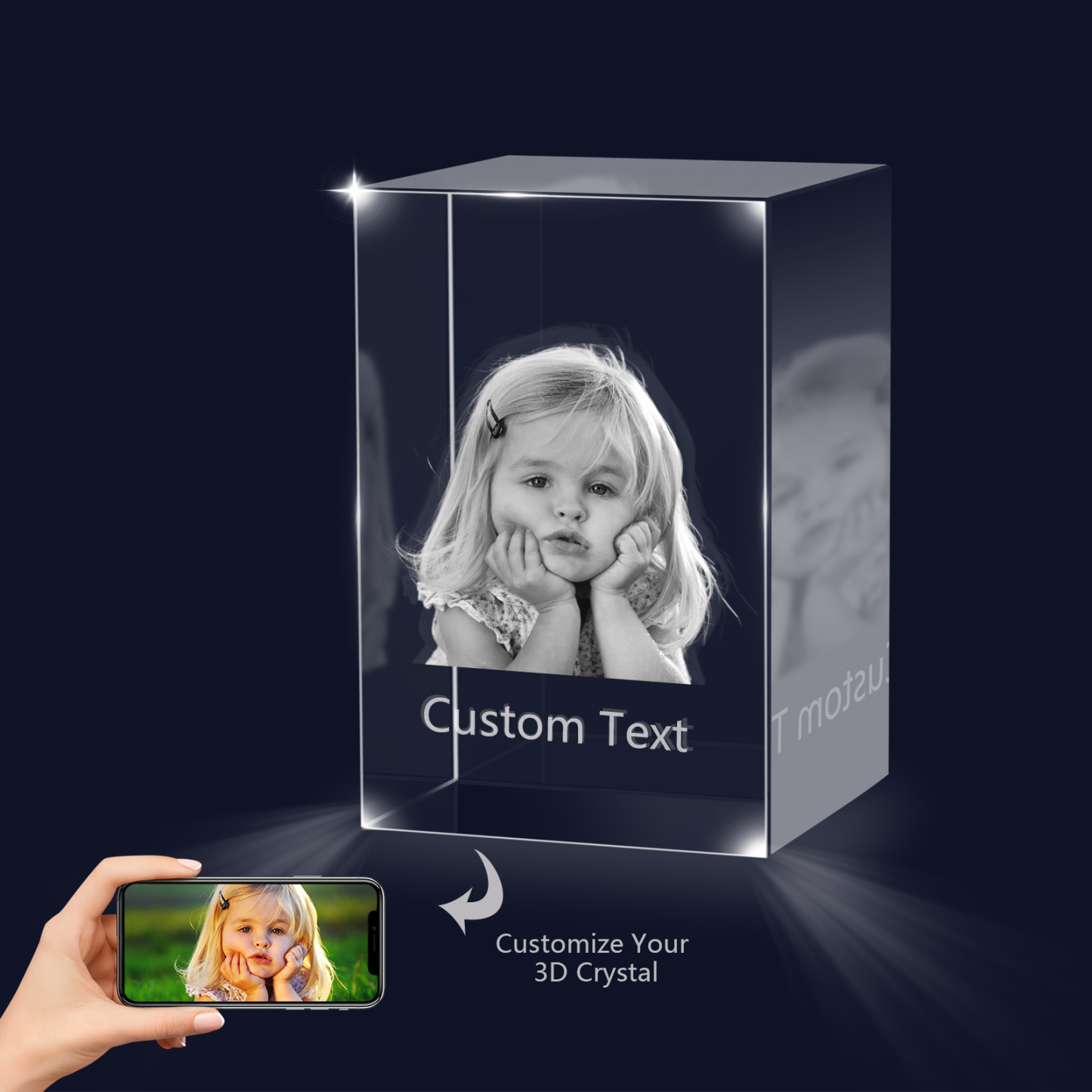 Personalisierter 3D-Foto-Acrylkristall Einzelporträt & Text – Perfektes Geschenk für Familie & Freunde