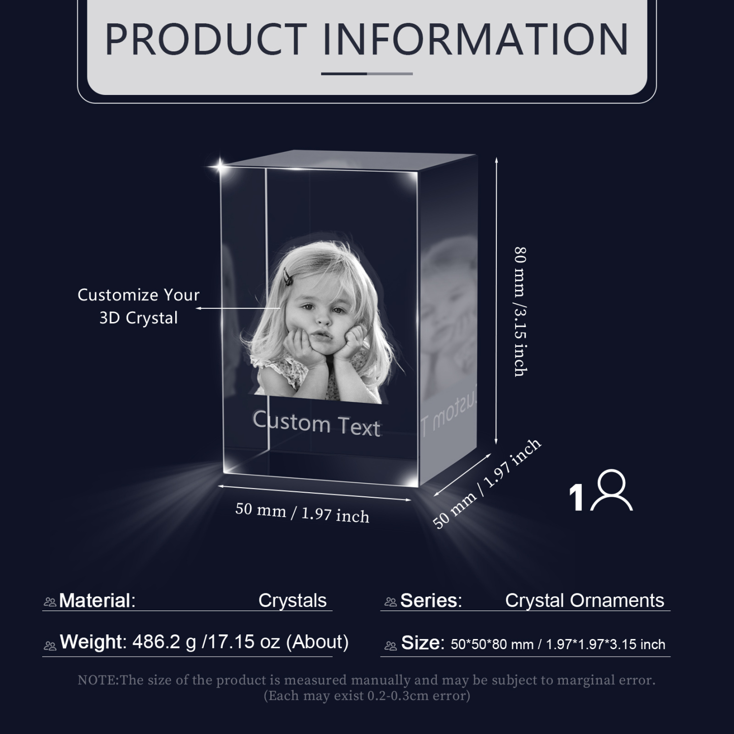 Personalisierter 3D-Foto-Acrylkristall Einzelporträt & Text – Perfektes Geschenk für Familie & Freunde
