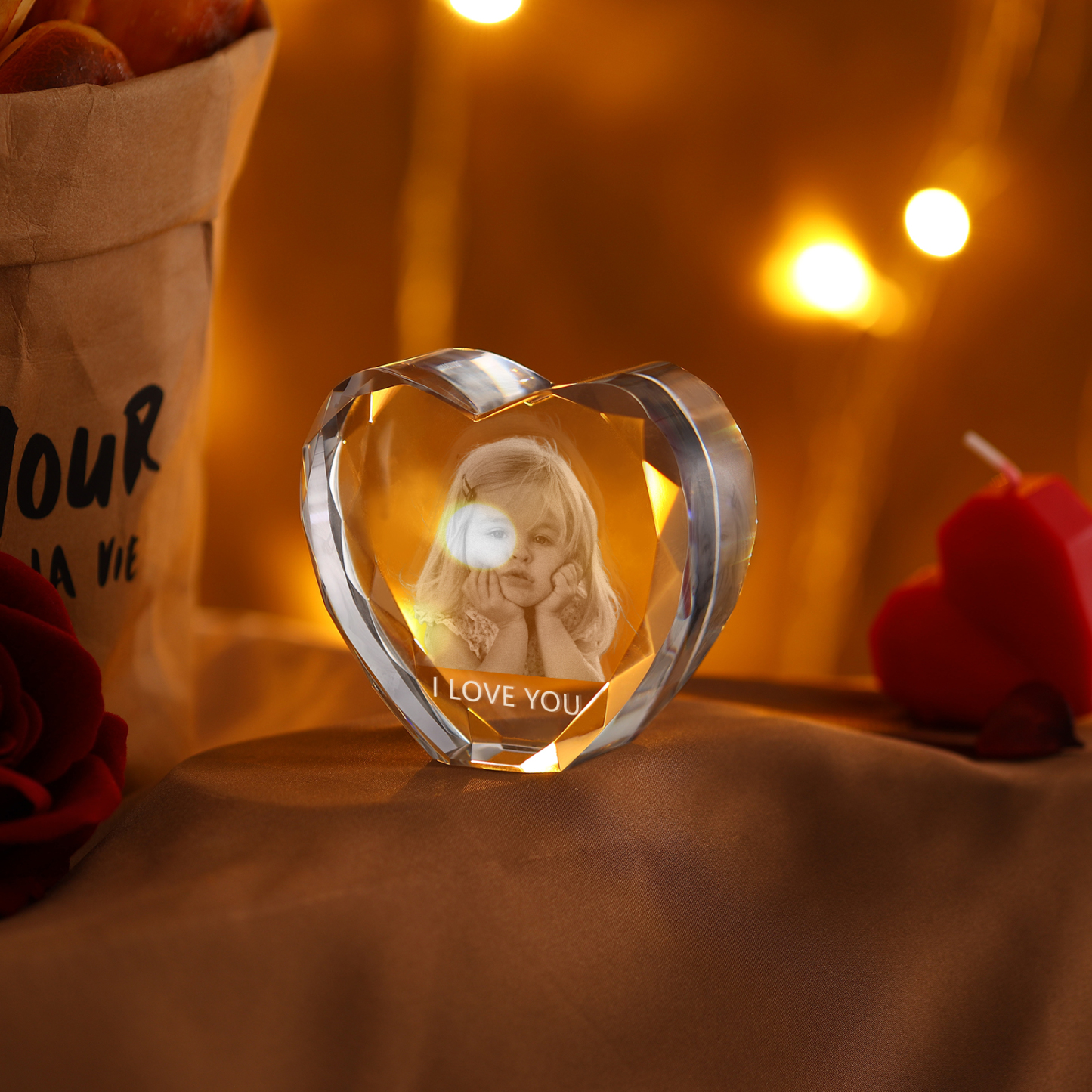 Personalisiertes Einzelporträt & Text 3D-Foto-Acrylkristall Herzform – Perfektes Geschenk für Familie & Freunde & Partner