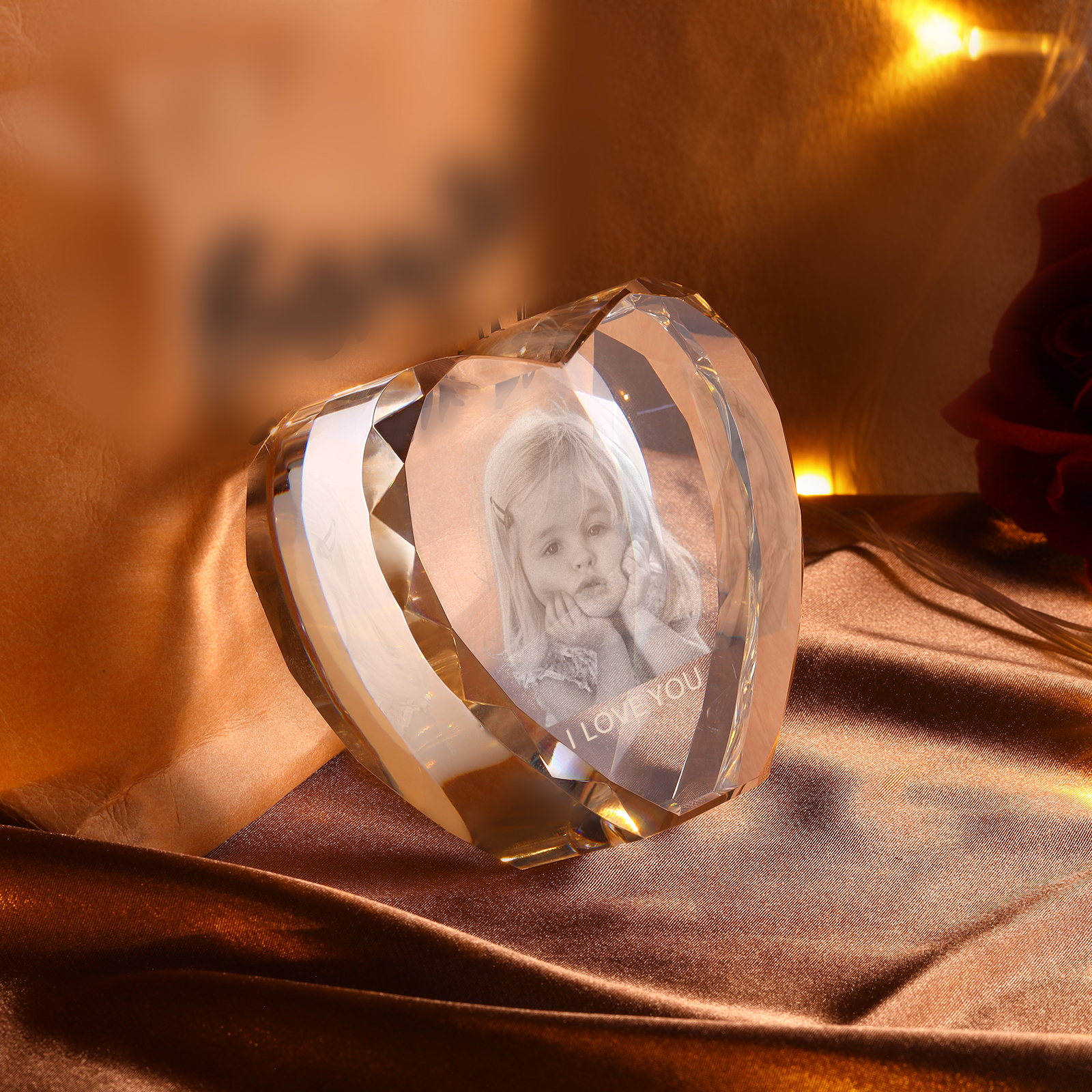 Personalisiertes Einzelporträt & Text 3D-Foto-Acrylkristall Herzform – Perfektes Geschenk für Familie & Freunde & Partner