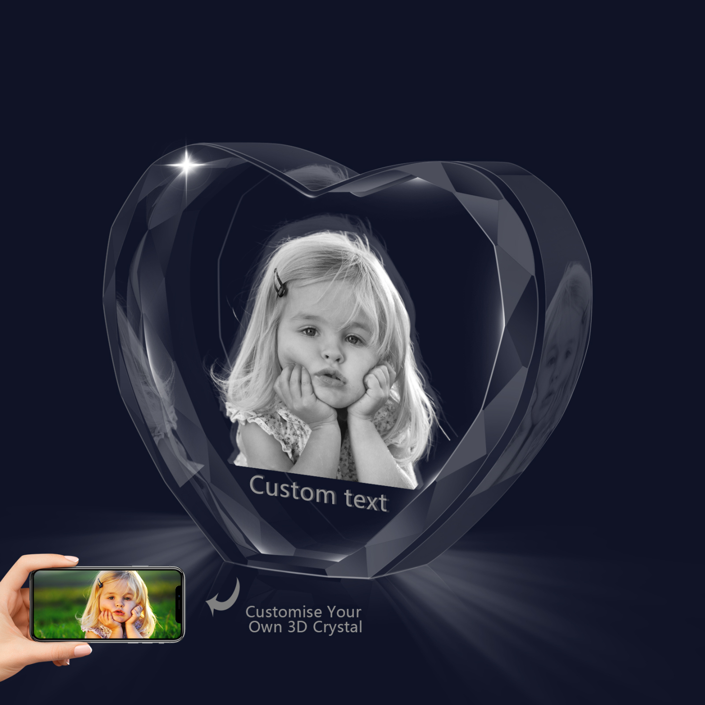 Personalisiertes Einzelporträt & Text 3D-Foto-Acrylkristall Herzform – Perfektes Geschenk für Familie & Freunde & Partner