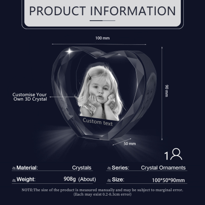 Personalisiertes Einzelporträt & Text 3D-Foto-Acrylkristall Herzform – Perfektes Geschenk für Familie & Freunde & Partner