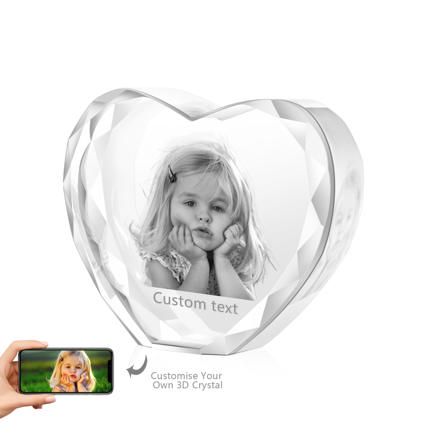 Personalisiertes Einzelporträt & Text 3D-Foto-Acrylkristall Herzform – Perfektes Geschenk für Familie & Freunde & Partner