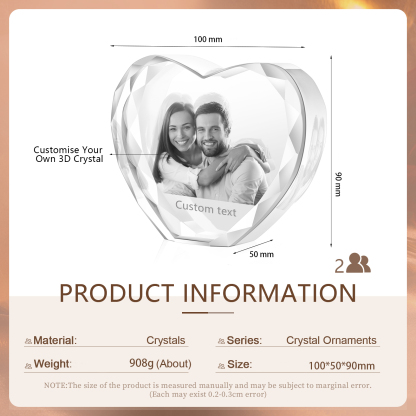 Personalisiertes Doppelporträt & Text 3D-Foto-Acrylkristall Herzform – Perfektes Geschenk für Familie & Freunde & Partner