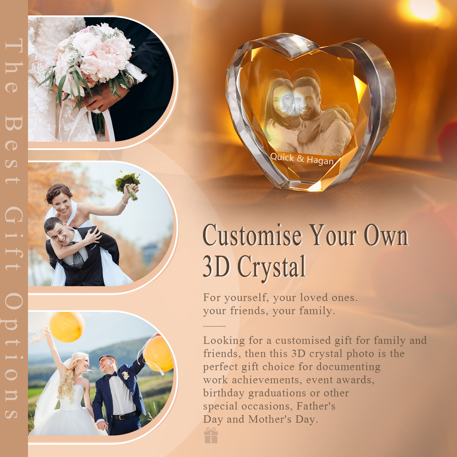 Personalisiertes Doppelporträt & Text 3D-Foto-Acrylkristall Herzform – Perfektes Geschenk für Familie & Freunde & Partner