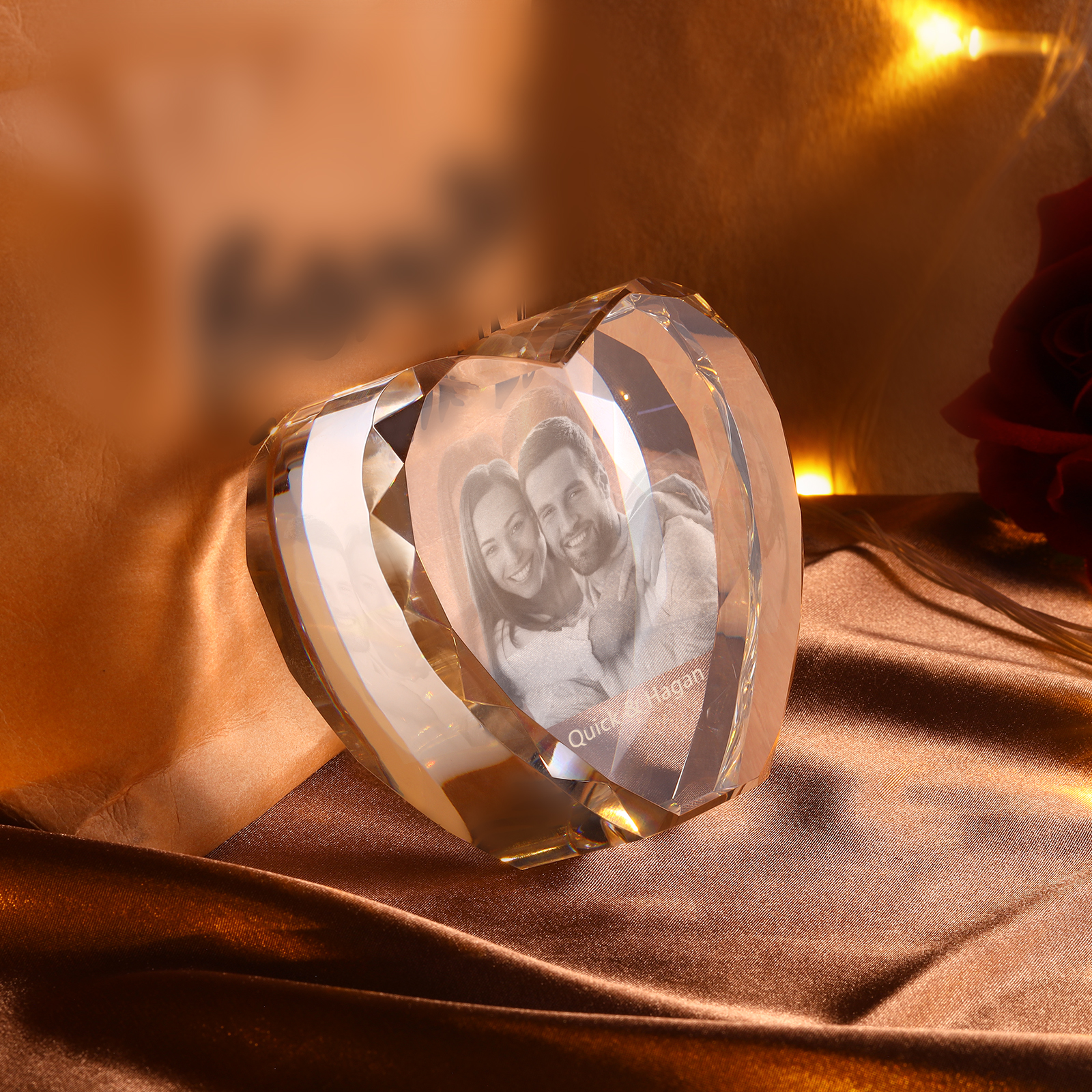Personalisiertes Doppelporträt & Text 3D-Foto-Acrylkristall Herzform – Perfektes Geschenk für Familie & Freunde & Partner