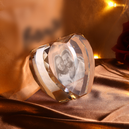 Personalisiertes Doppelporträt & Text 3D-Foto-Acrylkristall Herzform – Perfektes Geschenk für Familie & Freunde & Partner