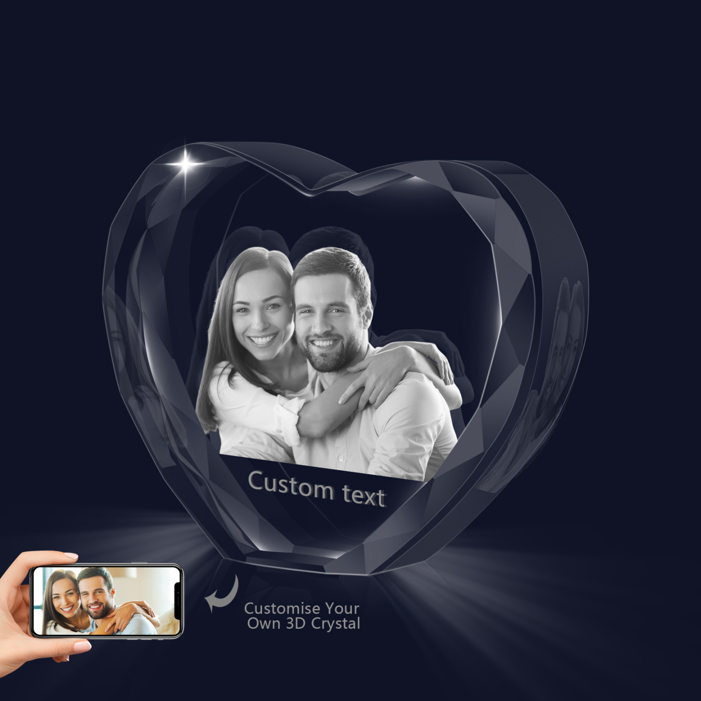 Personalisiertes Doppelporträt & Text 3D-Foto-Acrylkristall Herzform – Perfektes Geschenk für Familie & Freunde & Partner