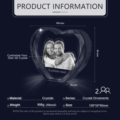 Personalisiertes Doppelporträt & Text 3D-Foto-Acrylkristall Herzform – Perfektes Geschenk für Familie & Freunde & Partner
