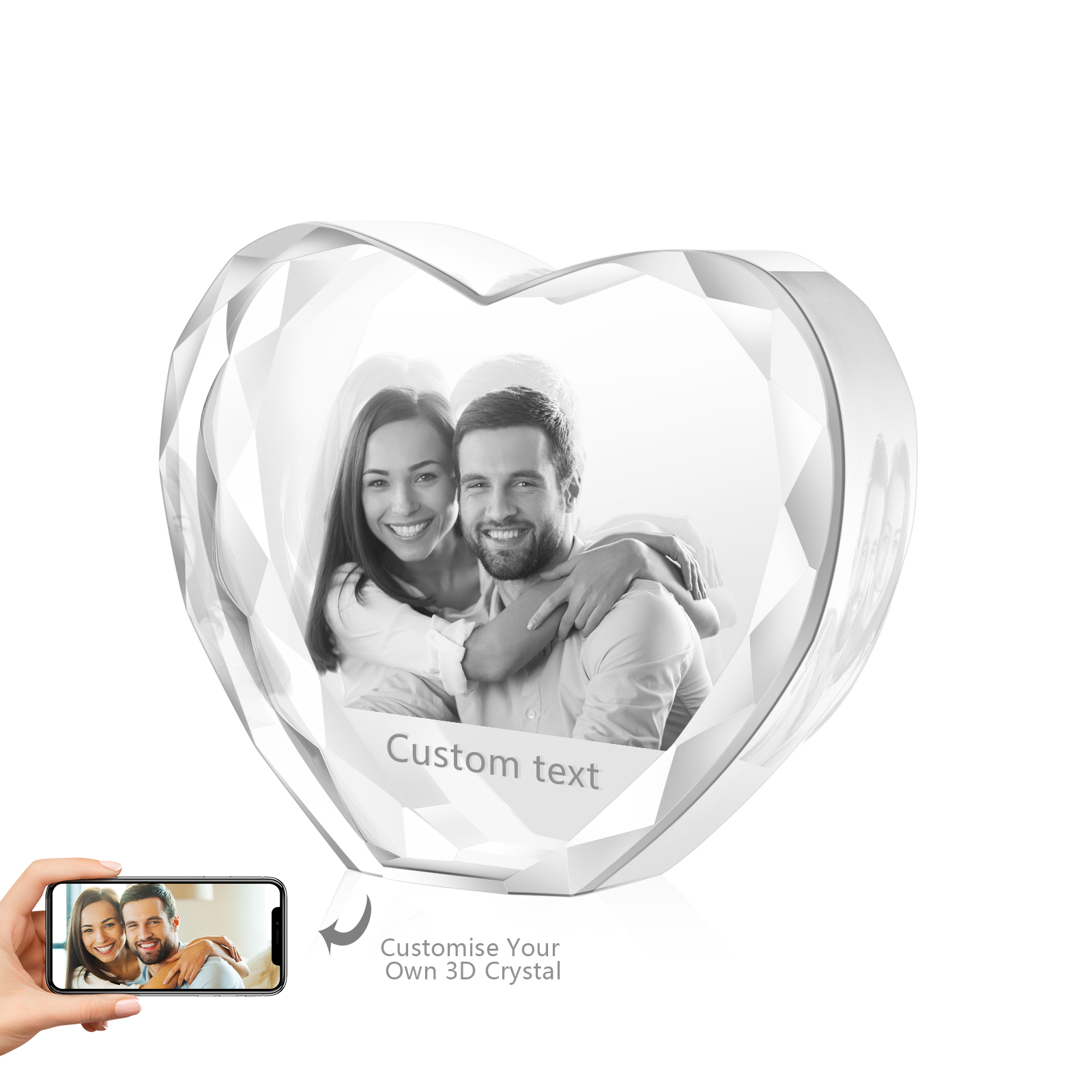 Personalisiertes Doppelporträt & Text 3D-Foto-Acrylkristall Herzform – Perfektes Geschenk für Familie & Freunde & Partner
